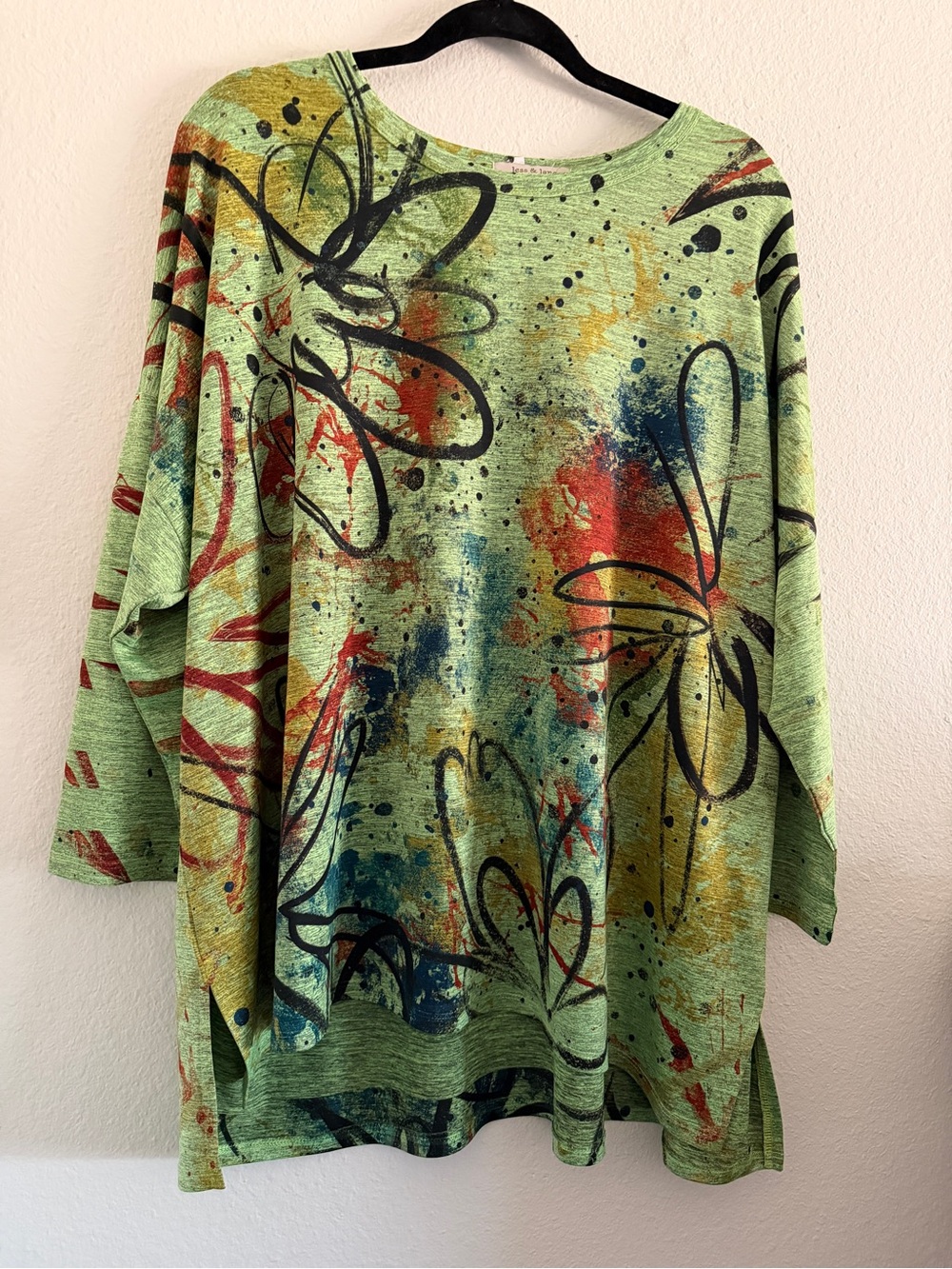 Jess And Jane Top Blouse Green Artsy Boho 3X